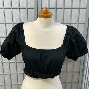 Avec Les Filles, Puff-sleeved cropped blouse, Black, Women’s Extra Small